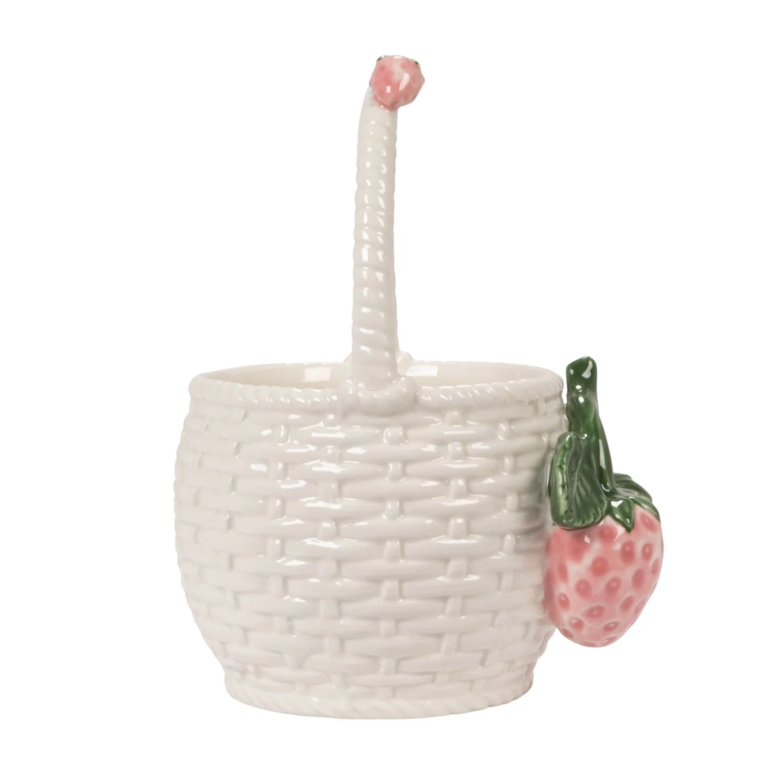 Stoneware Basket Shaped Container with 3D Strawberries & Handle - Image 2