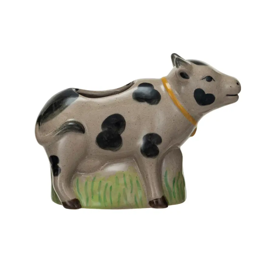 Stoneware Cow Vase with Grass