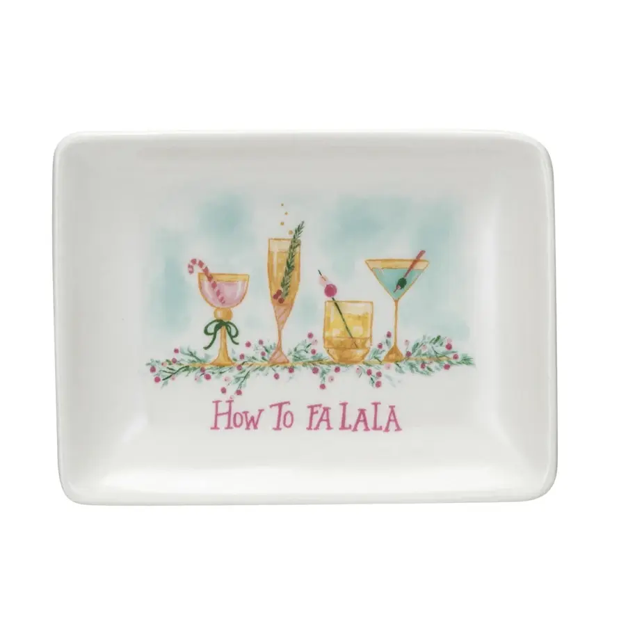 Stoneware Dish With Holiday Cocktails "How to FA LA LA"