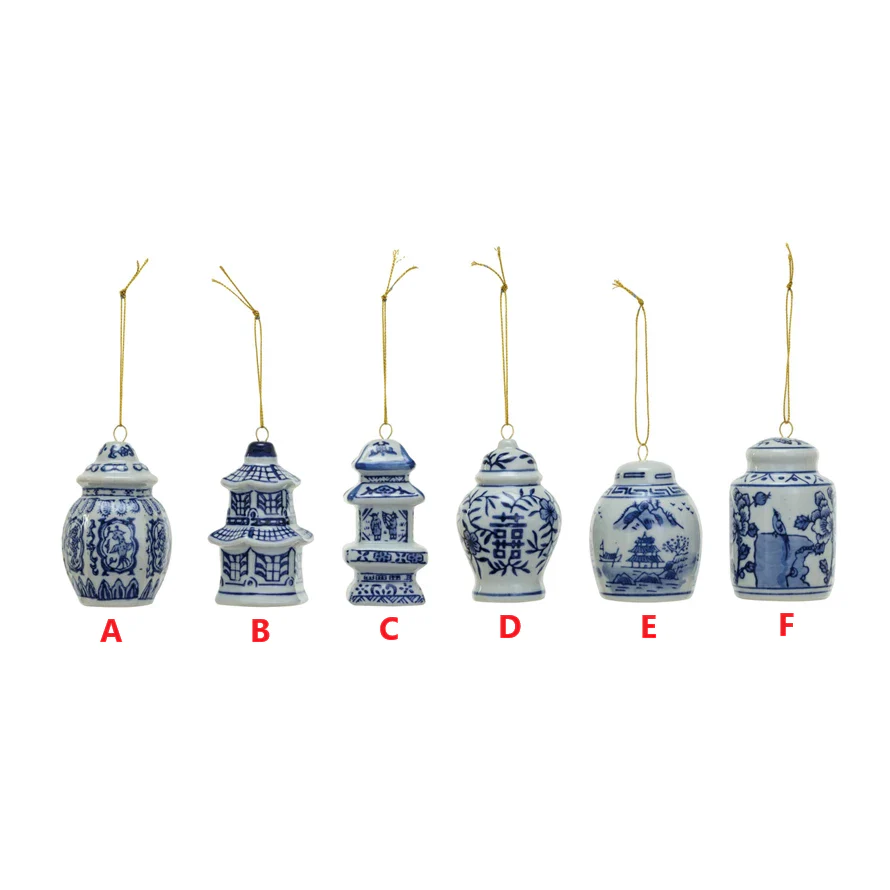 Stoneware Ginger Jar Ornament -  Blue & White
