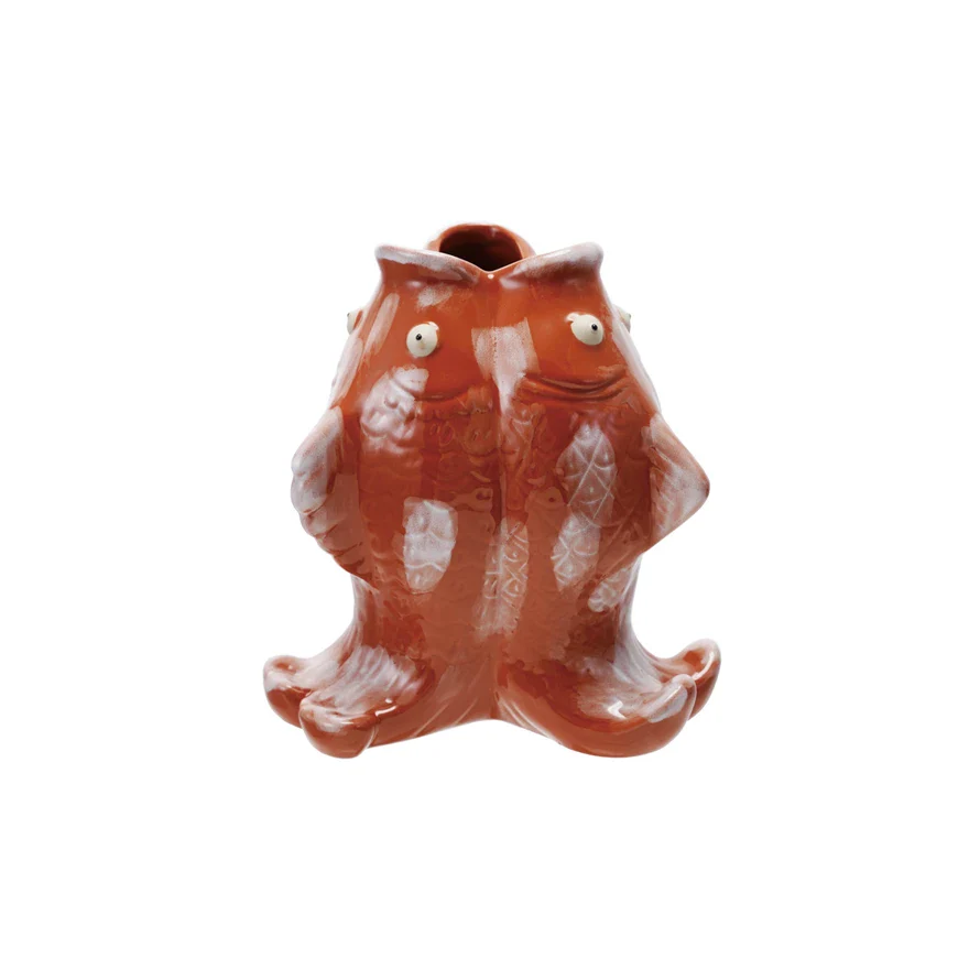 Stoneware Koi Fish Shaped Vase, Reactive Glaze