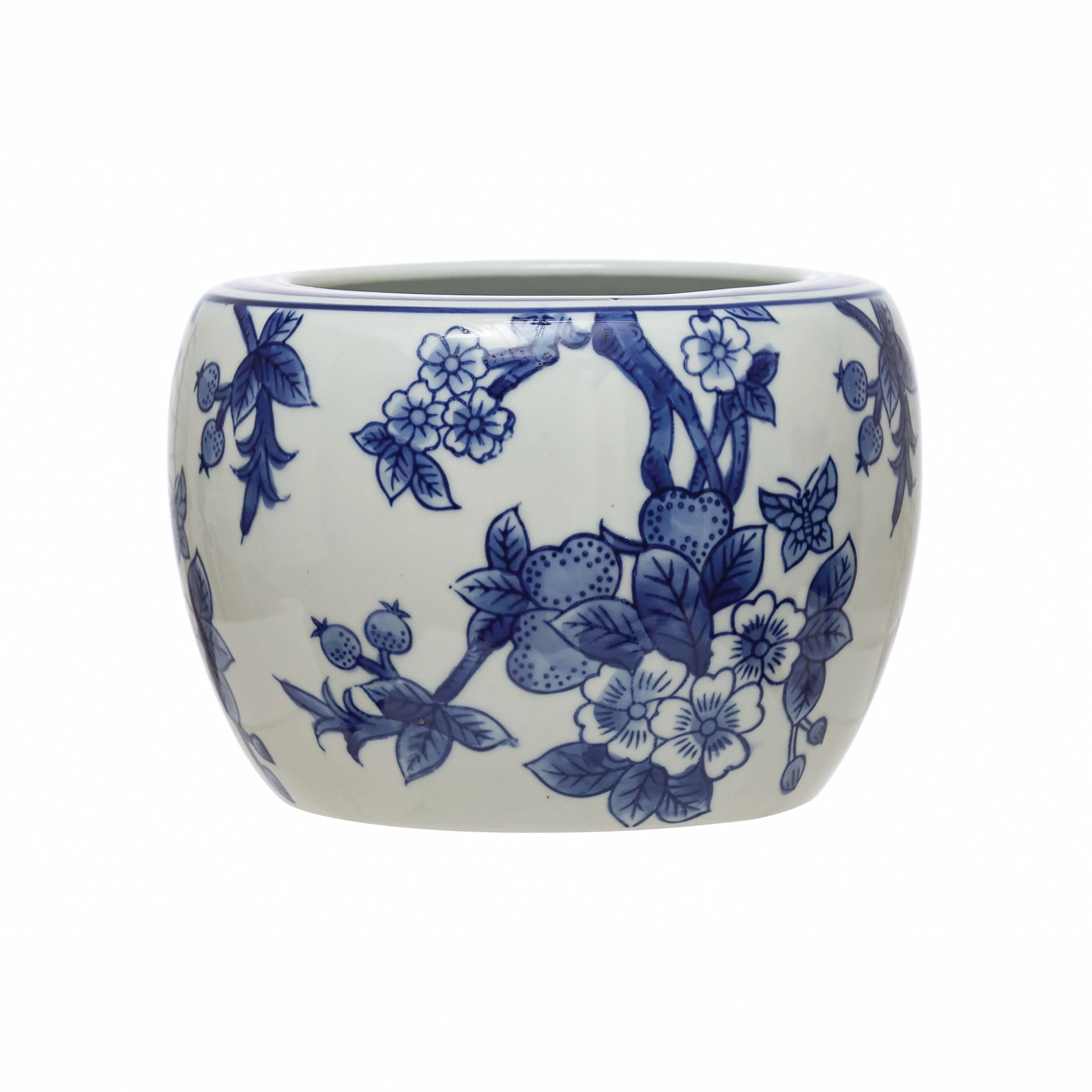 Stoneware Planter with Floral Pattern