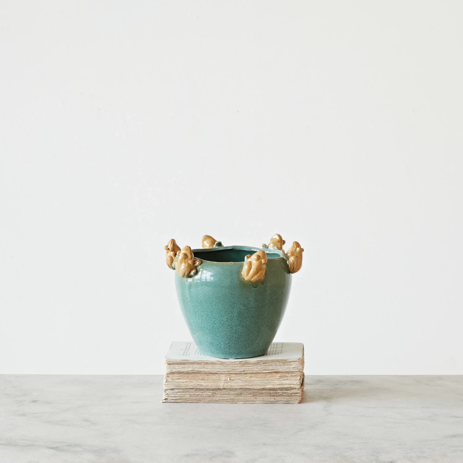 Stoneware Planter with Frogs on Rim - Image 2