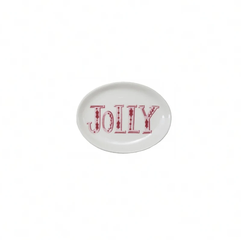 Stoneware Plate with Holiday Word Jolly