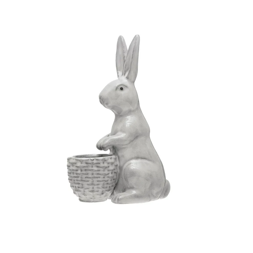 Stoneware Rabbit with Embossed Planter