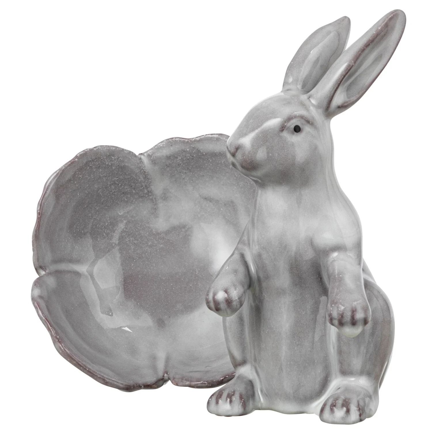 Stoneware Rabbit with Flower Shaped Bowl - Image 2