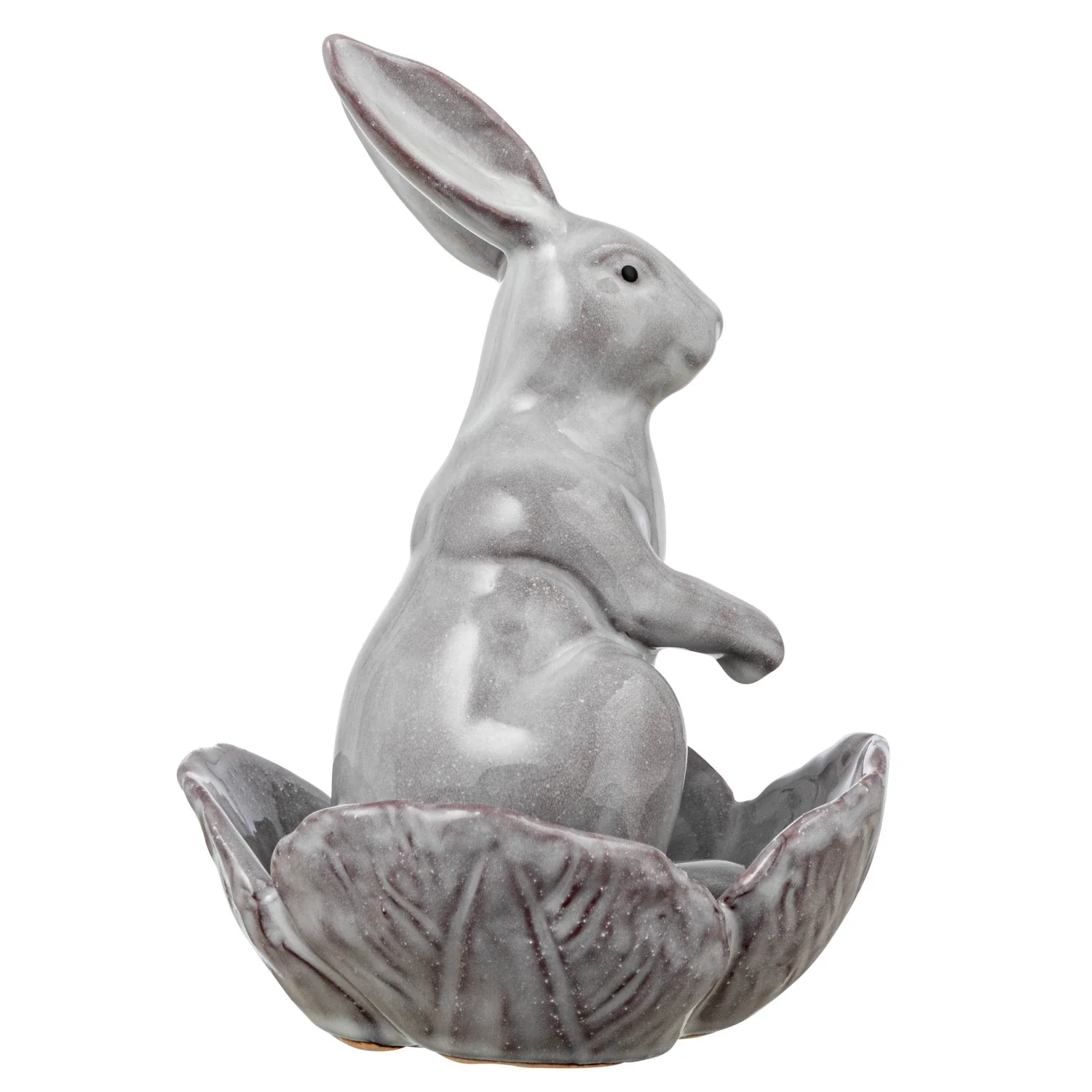 Stoneware Rabbit with Flower Shaped Bowl - Image 4