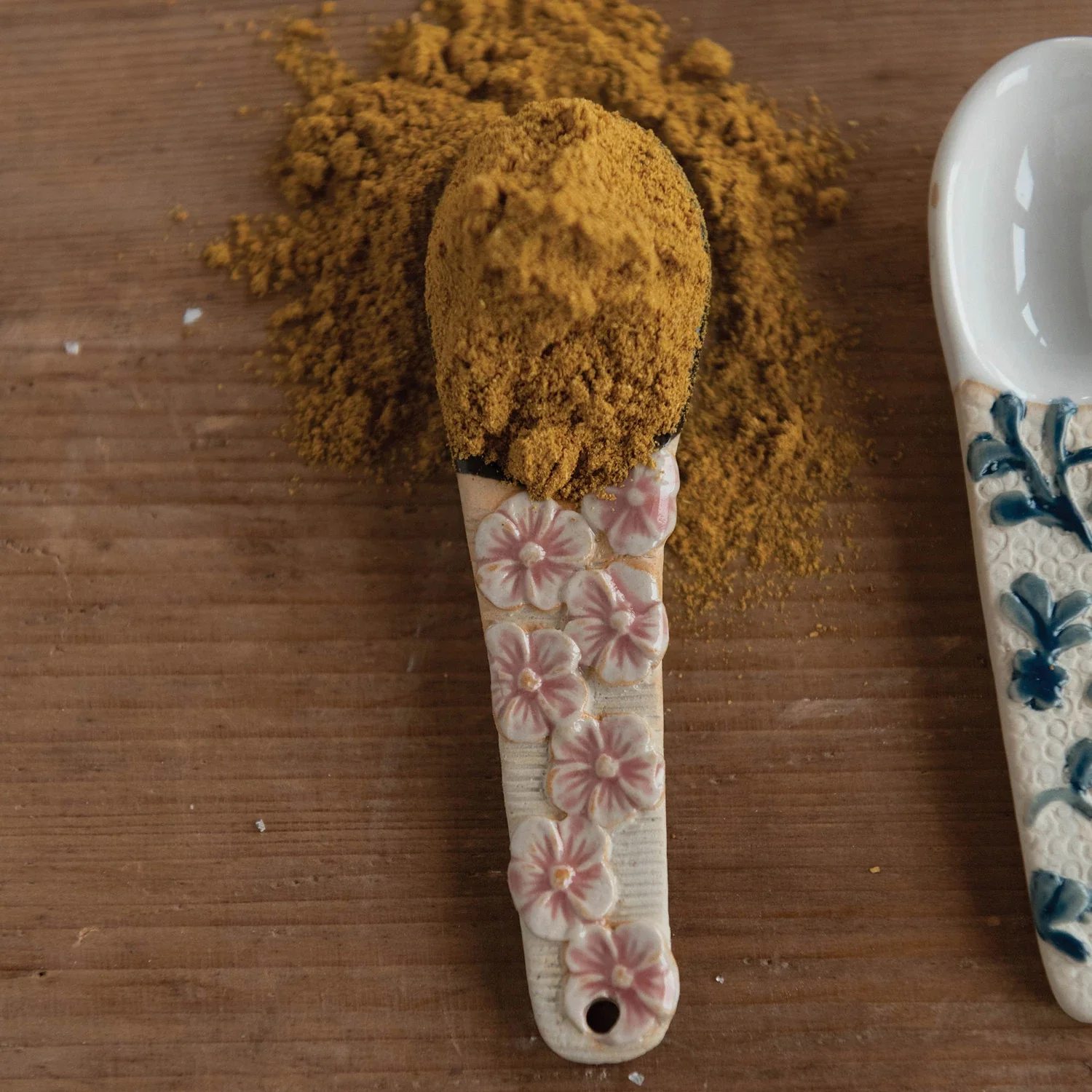 Stoneware Spoon with Floral Design Handle - Image 2