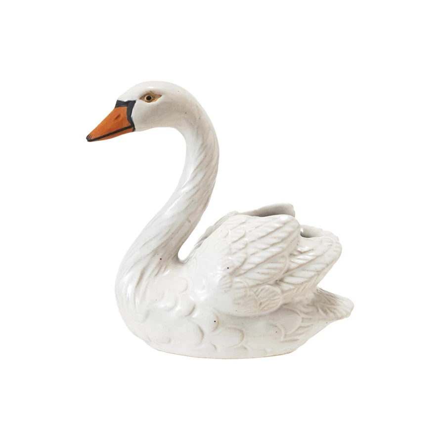 Stoneware Swan Shaped Toothpick Holder - White