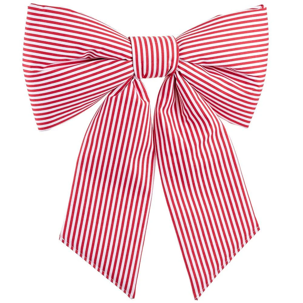 Stripe Bow With Clip Red White