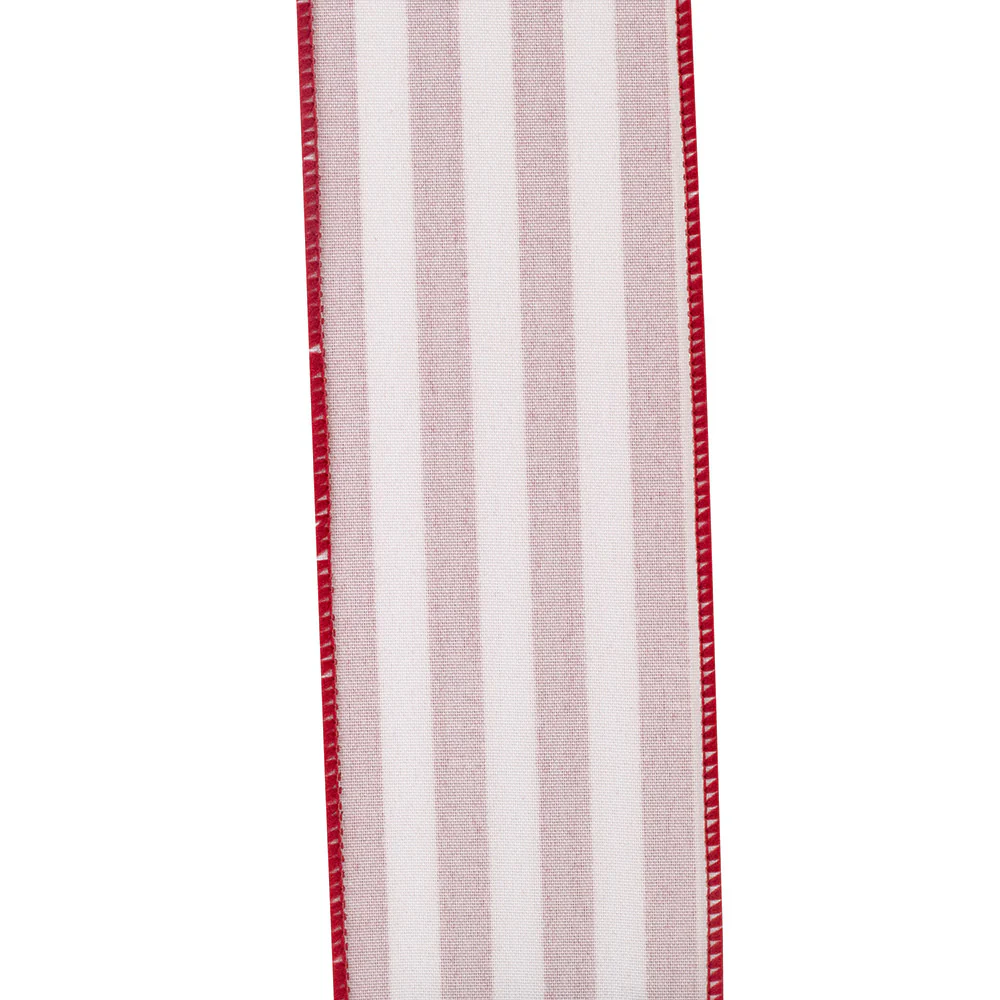 Striped Grande Velvet Sparkle Wired Edge Ribbon - Red/White - Image 3