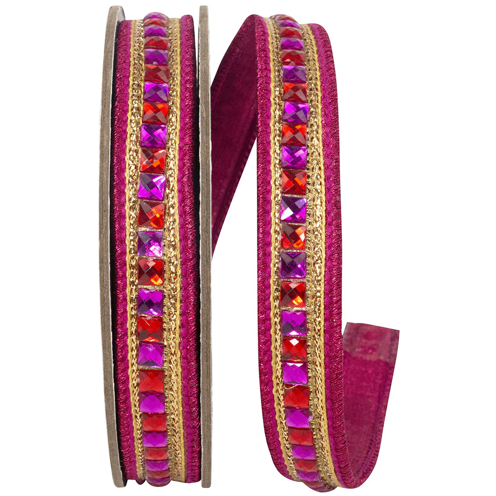 Sumptuous Jewel Accent Deluxe Metallic Backed Wired Edge Ribbon - Image 4