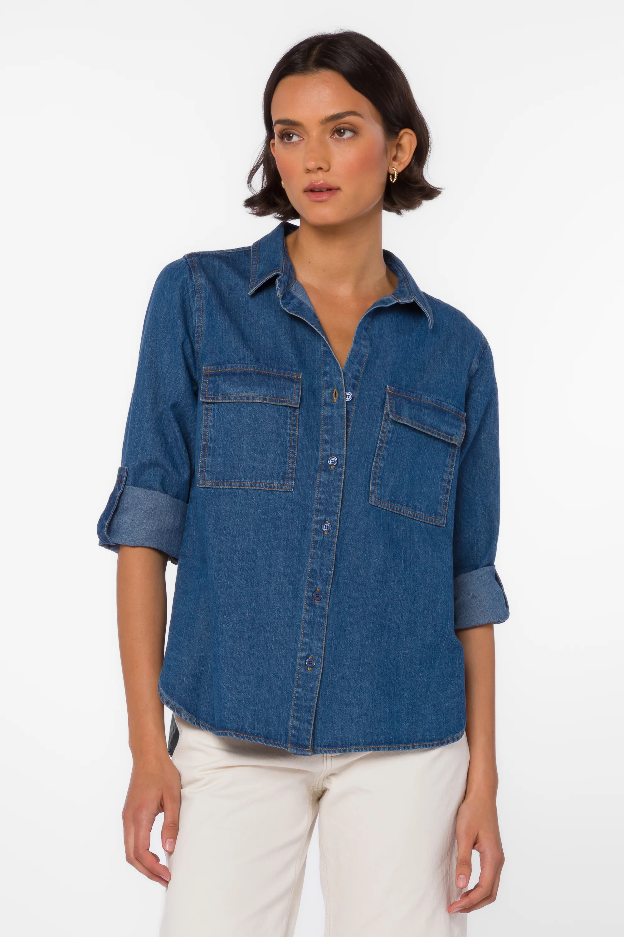 Talma Rolled Tab Sleeve Denim Shirt - Image 6