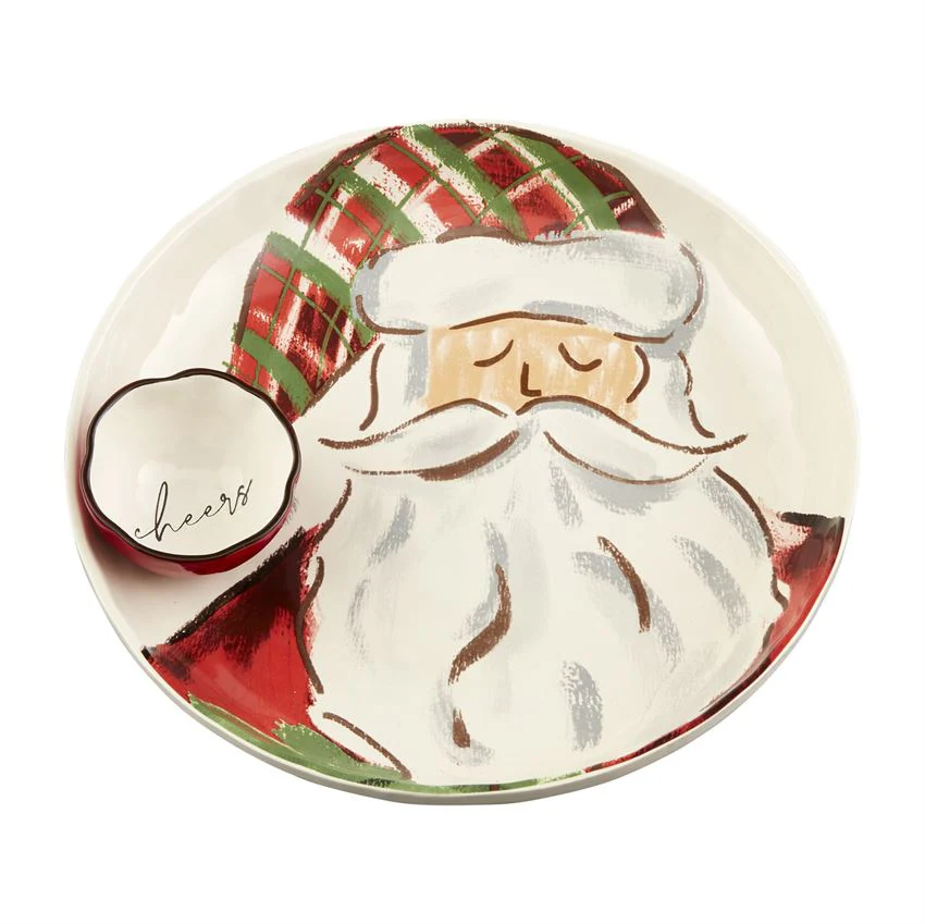 Tartan Santa Chip & Dip Set