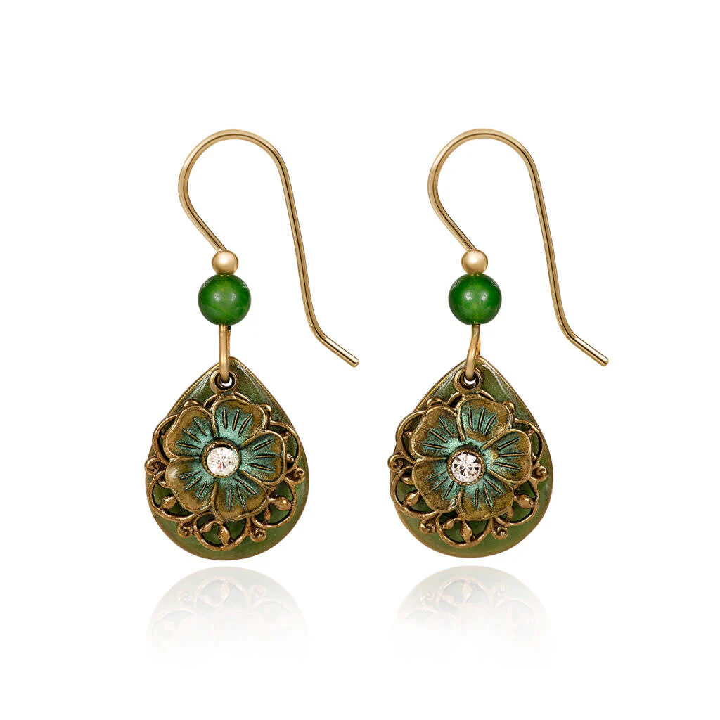 Tear with Flower & Filigree Earrings