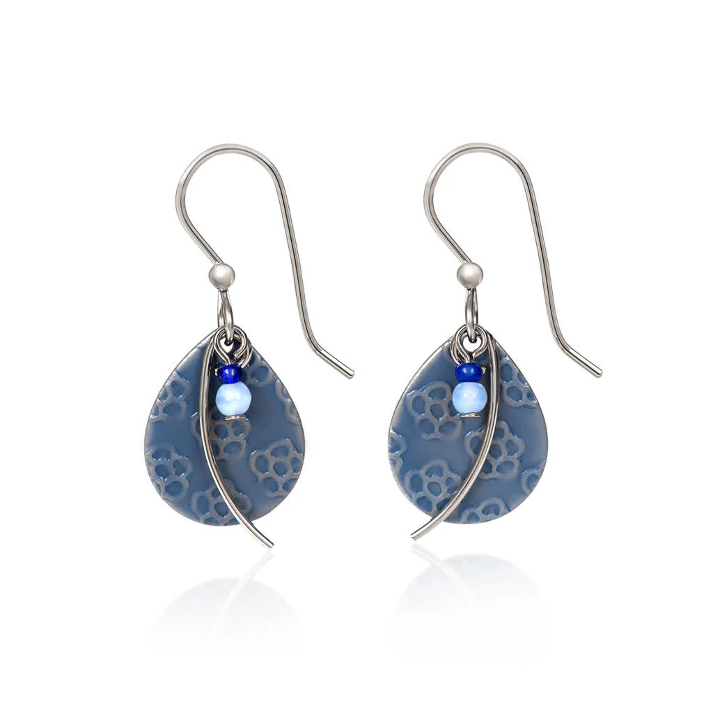 Tear with Flower Textured  & Wisp Earrings