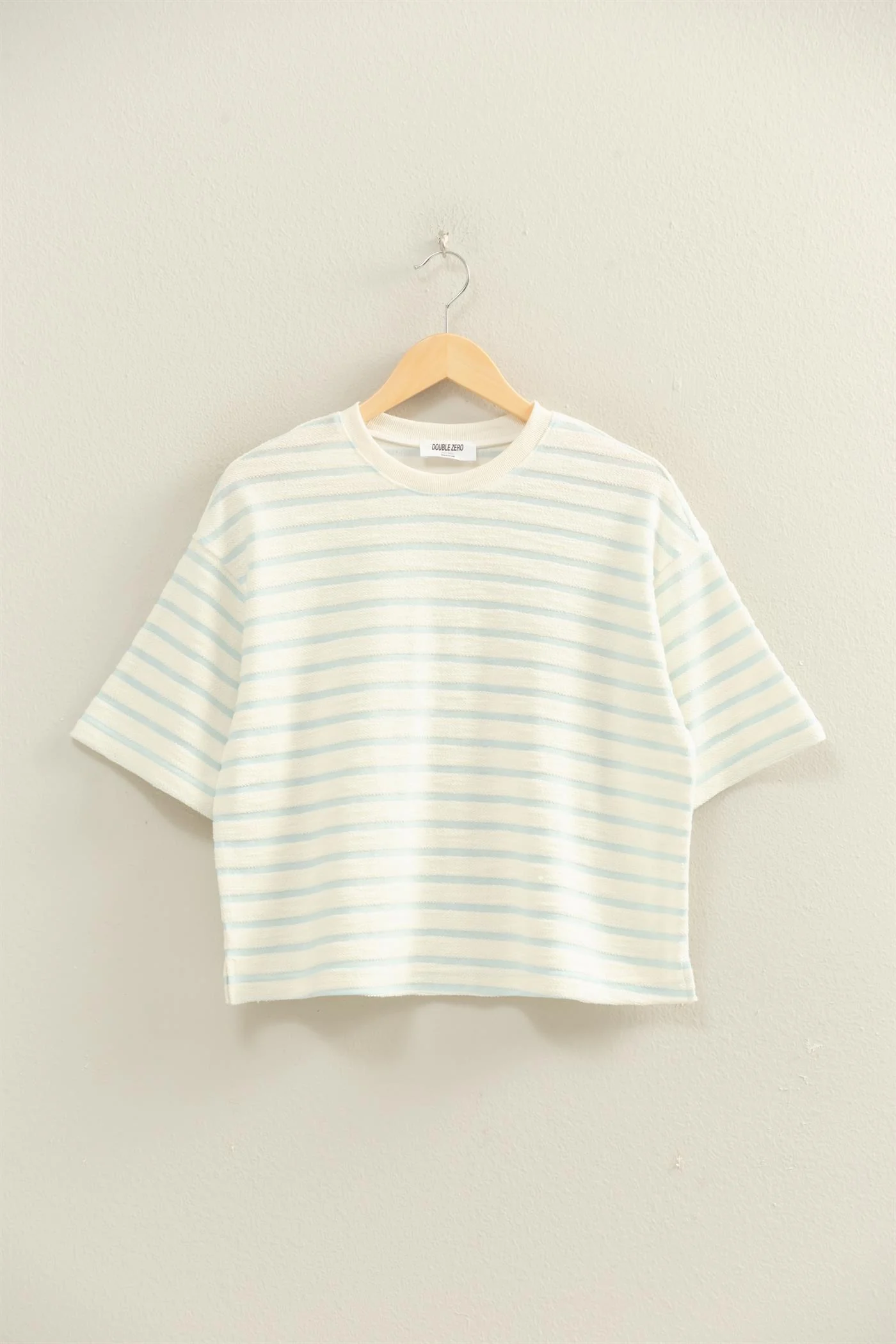 Terry Striped Short Sleeve Crew Neck Top