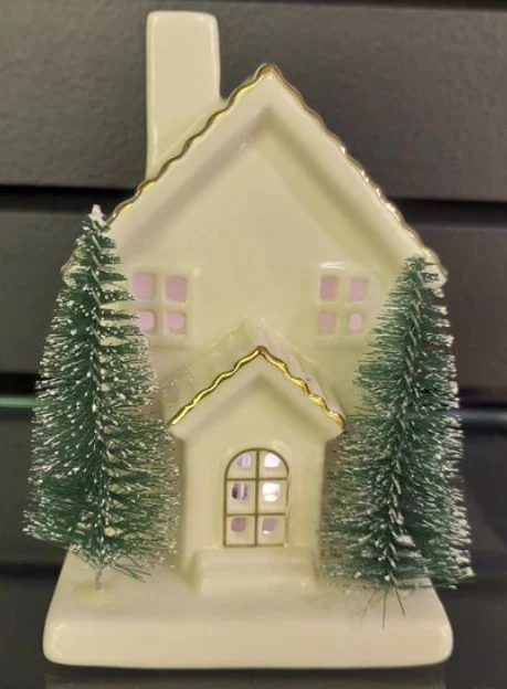 Translucent Porcelain House with Two Bottle Brush Trees