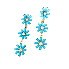 Turquoise Triple Link Flower Dangle Earrings