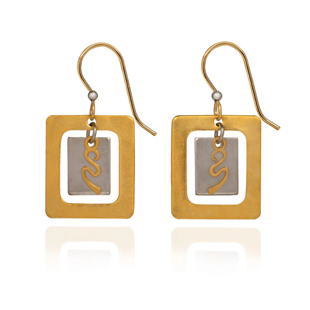 Two Squares With Squiggle Earrings