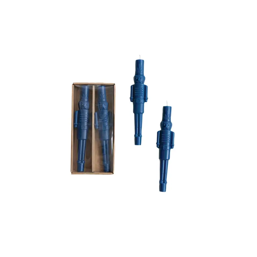 Unscented Nutcracker Shaped Taper Candles - Navy