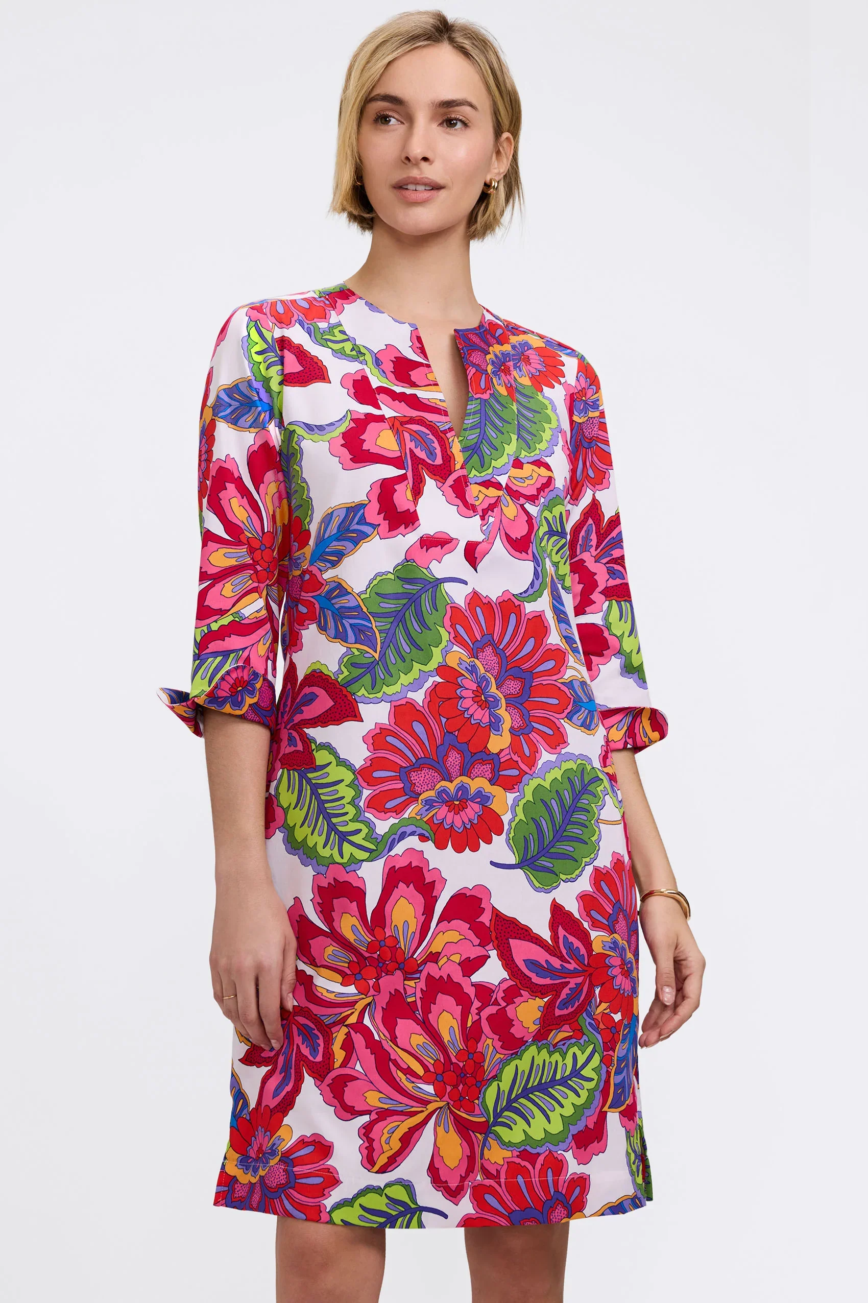 Vena Paradise Blooms 3/4 Sleeve Dress