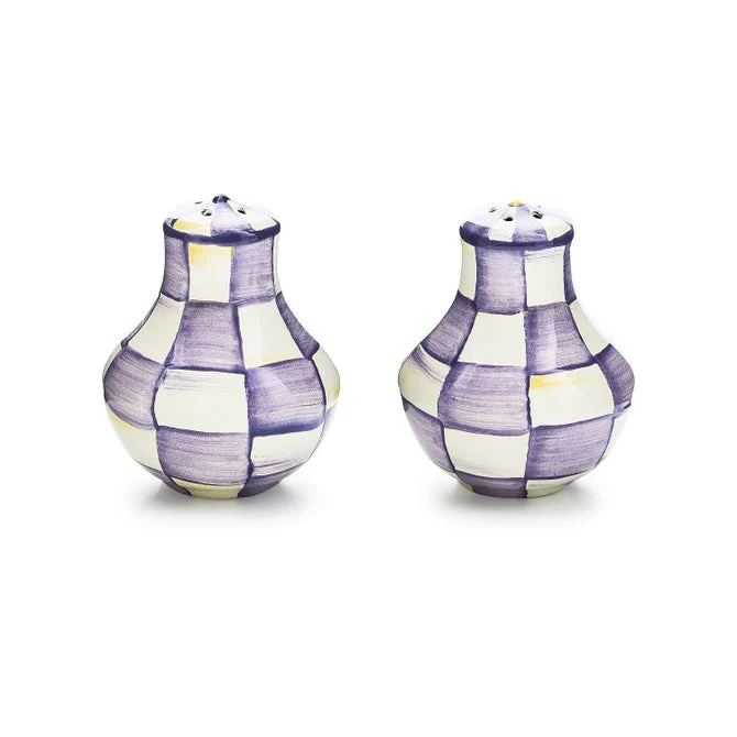 Violet Check Salt & Pepper Shakers - Sold as Set