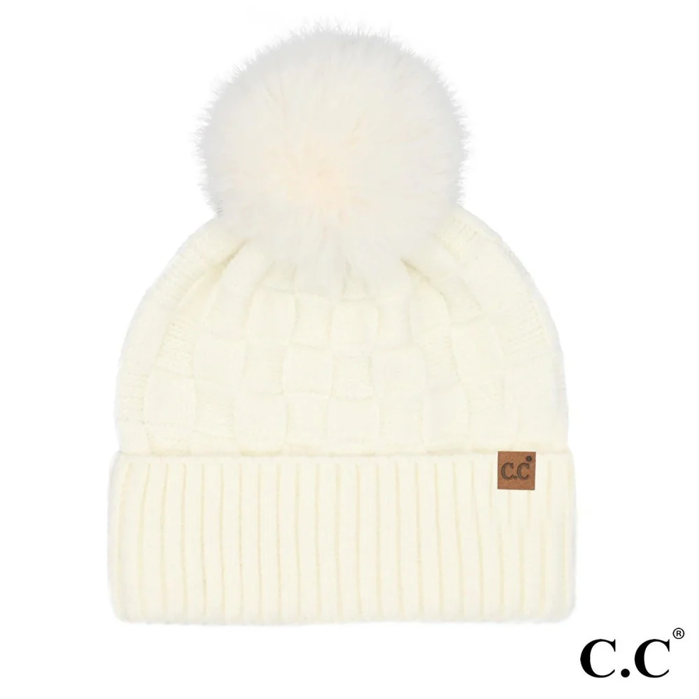 Weaving Texture Pom Beanie