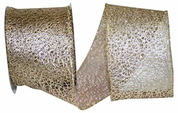 Web Mesh Metallic Wired Edge Ribbon - Platinum
