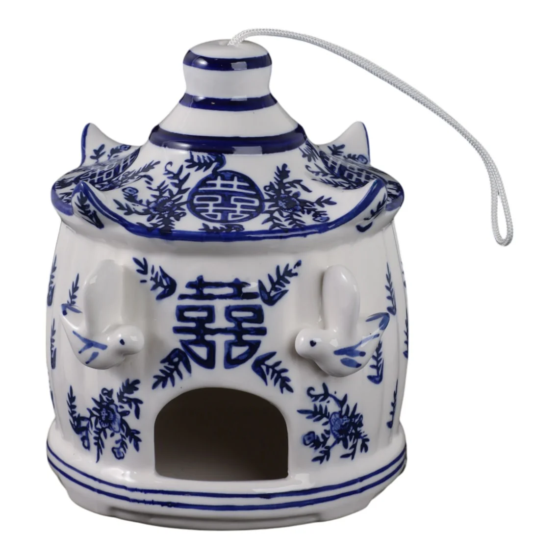 White/Blue Chinoiserie Large Pagoda Bird House