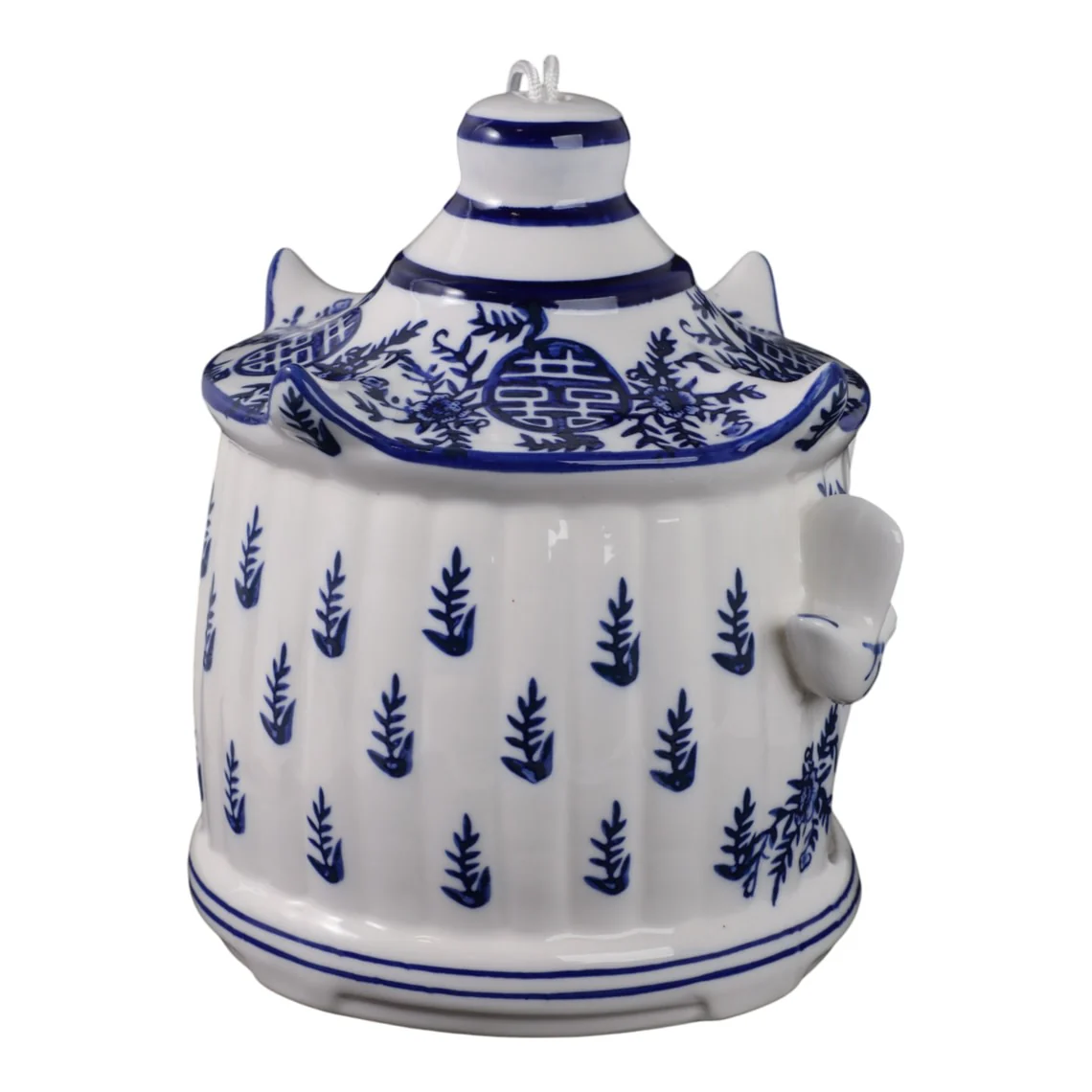 White/Blue Chinoiserie Large Pagoda Bird House - Image 3