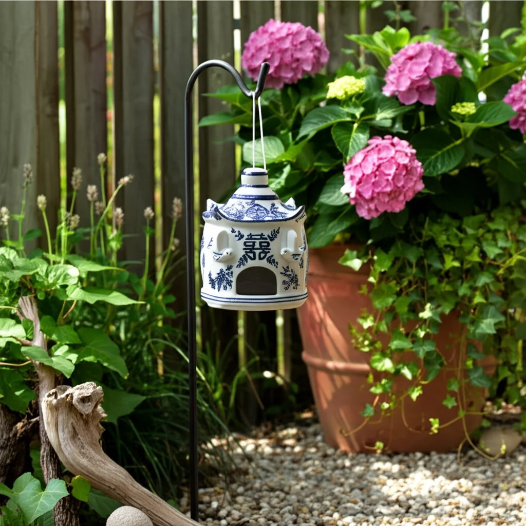 White/Blue Chinoiserie Large Pagoda Bird House - Image 6