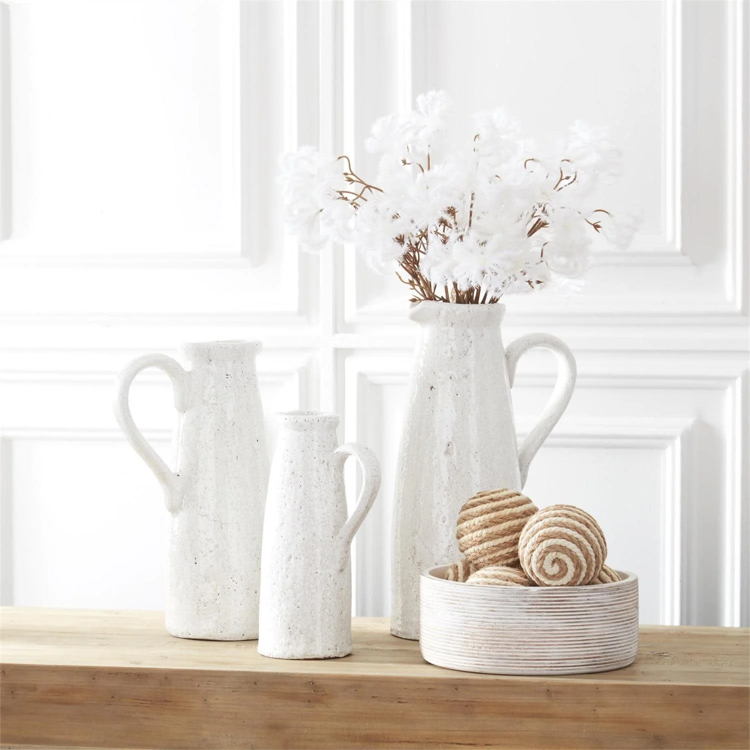 White Ceramic Crackled Pitchers - Image 2