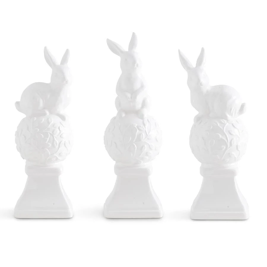 White Ceramic Finial Bunnies on Top - Sold Individually