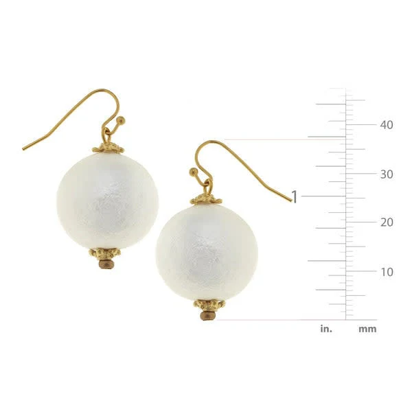 White Cotton Pearl Earrings - Image 2