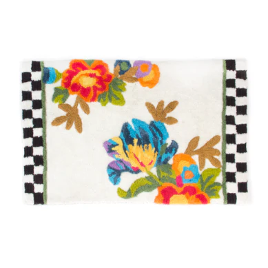 21" X 34" White Flower Market Standard Bath Rug