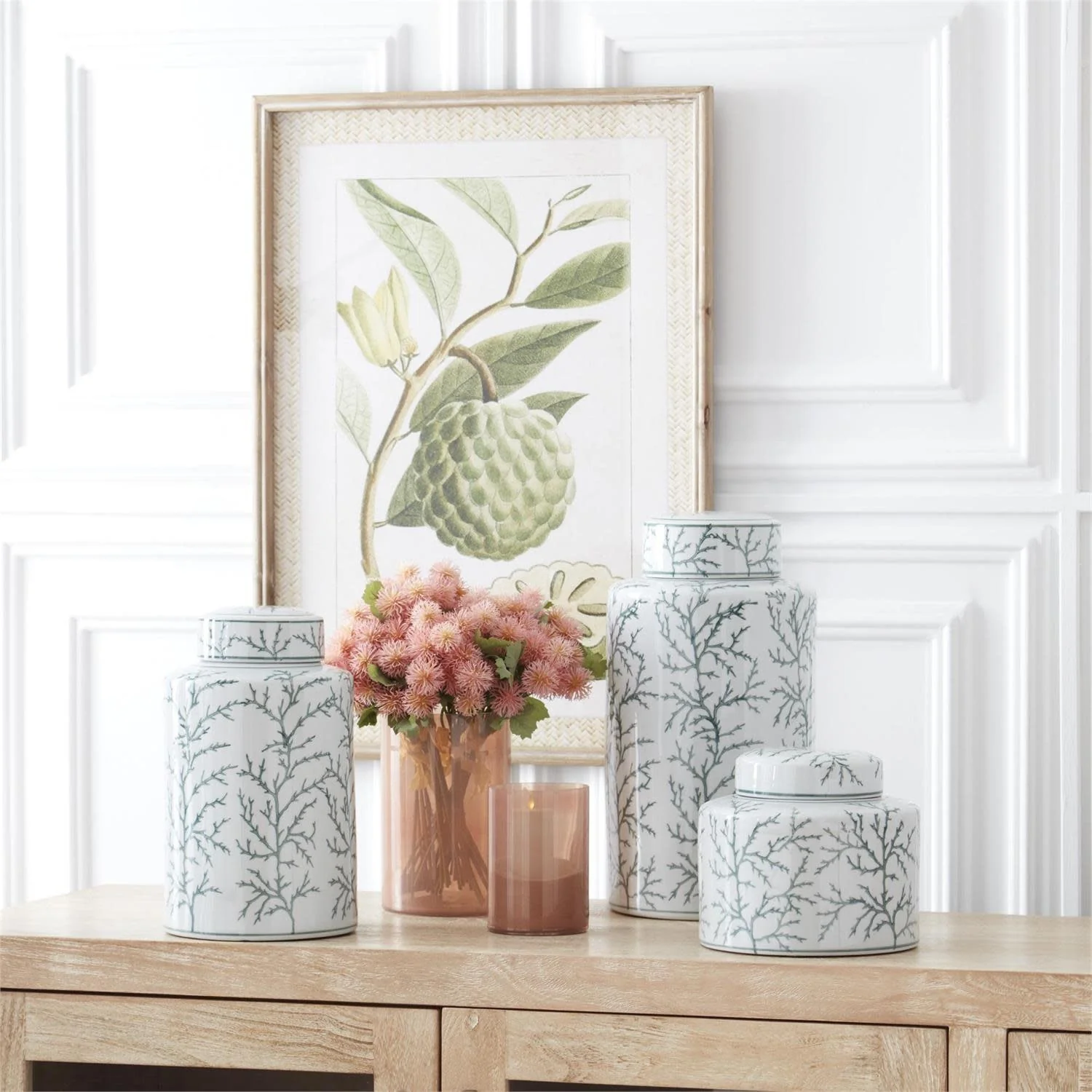 White & Green Coral Ceramic Ginger Jar - Image 2