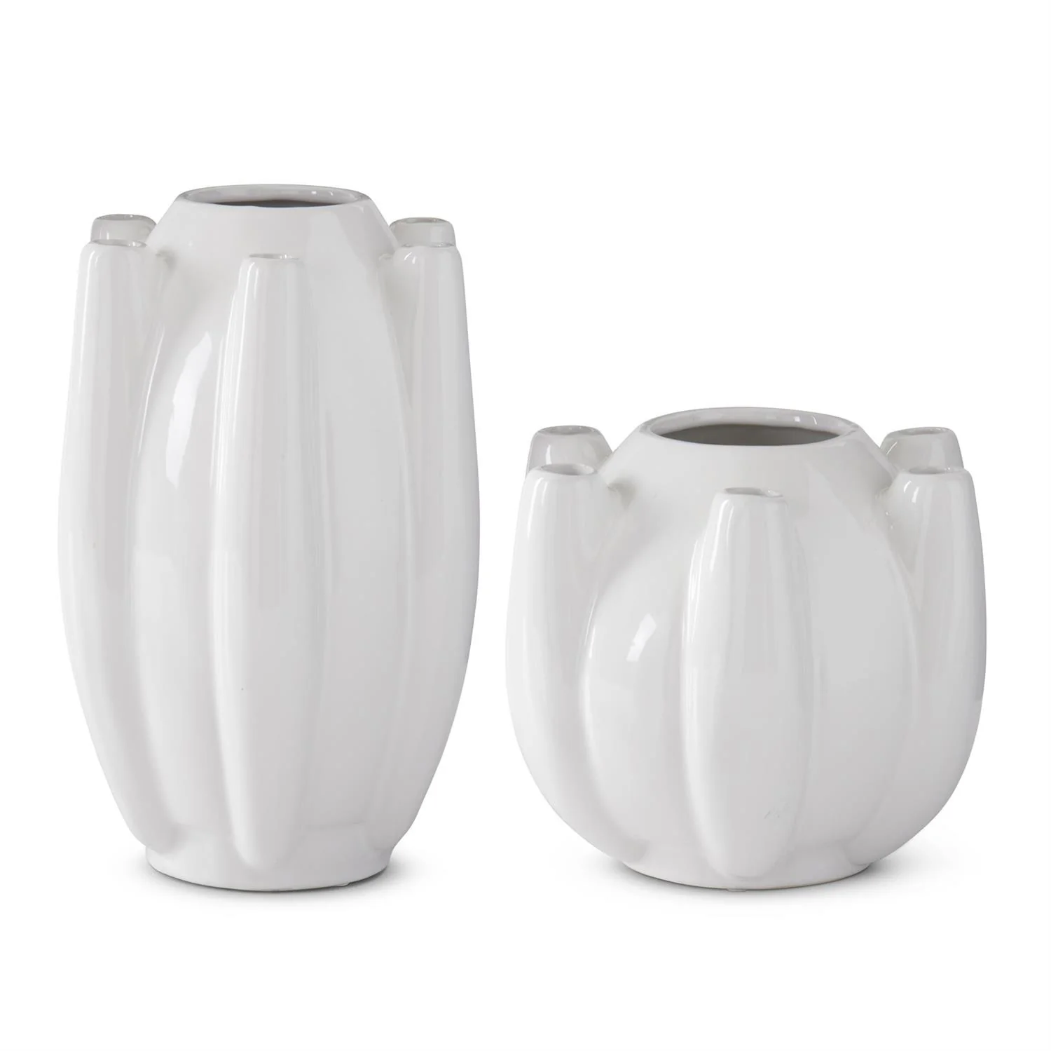 White Stoneware 7 Openings Tulipiere Vases - Sold Individually