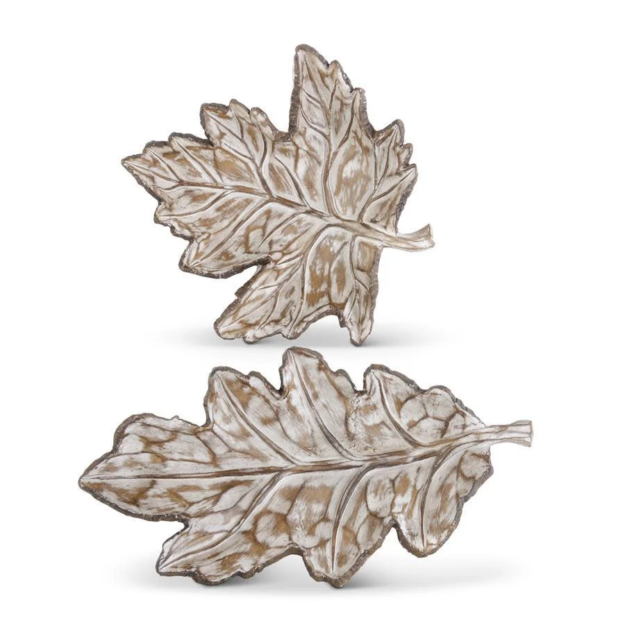 Whitewashed Resin Leaf Tray