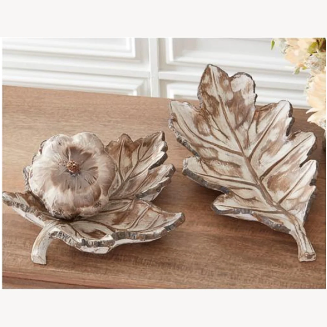 Whitewashed Resin Leaf Tray - Image 2