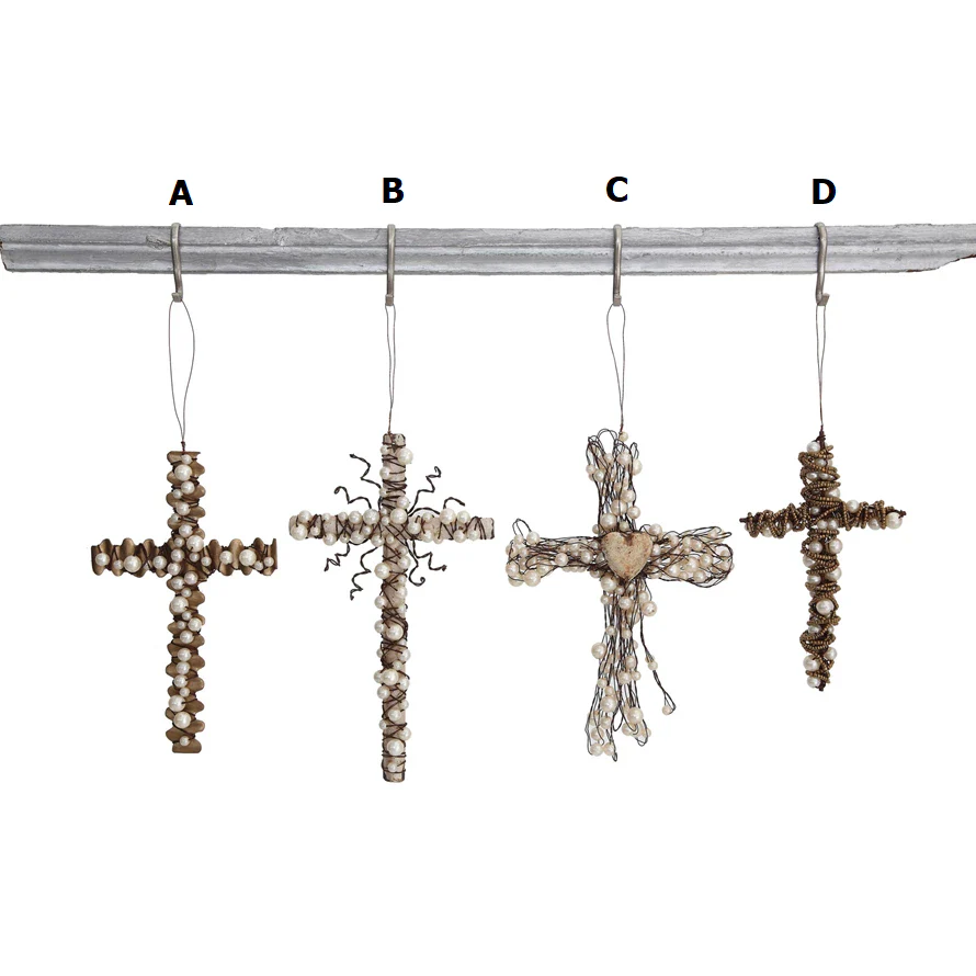 Wire Cross With Beads Ornament