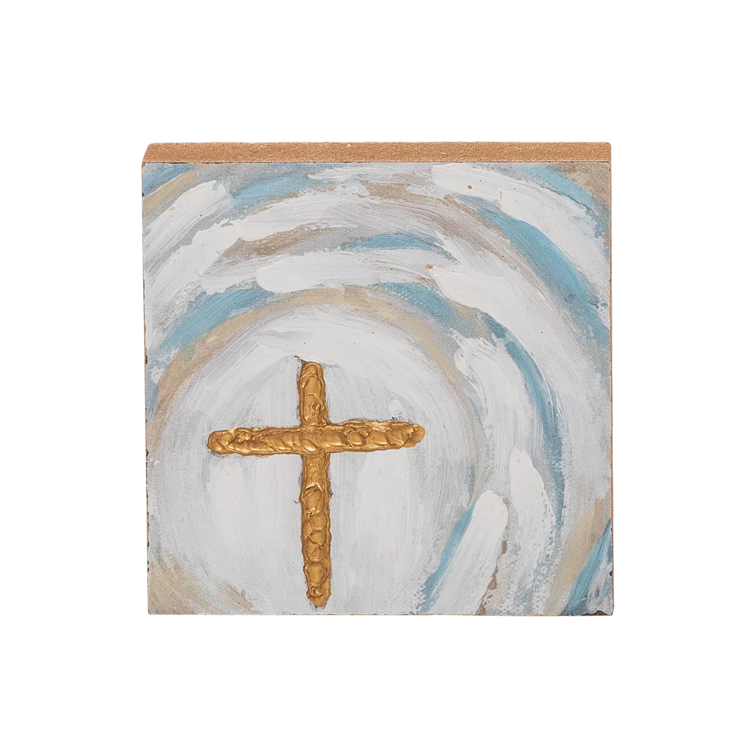 Wood Block with Cross Handpainted He Is Risen