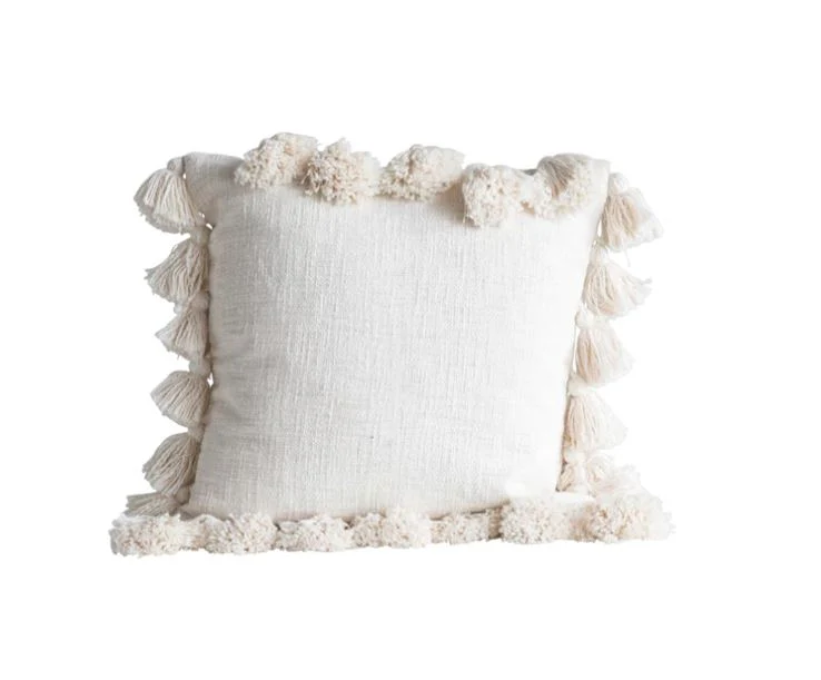 Woven Cotton Slub Pillow with Tassels