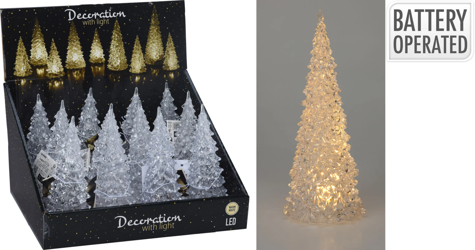 Xmas Tree Acrylic With Warm White Light - Sold Individually