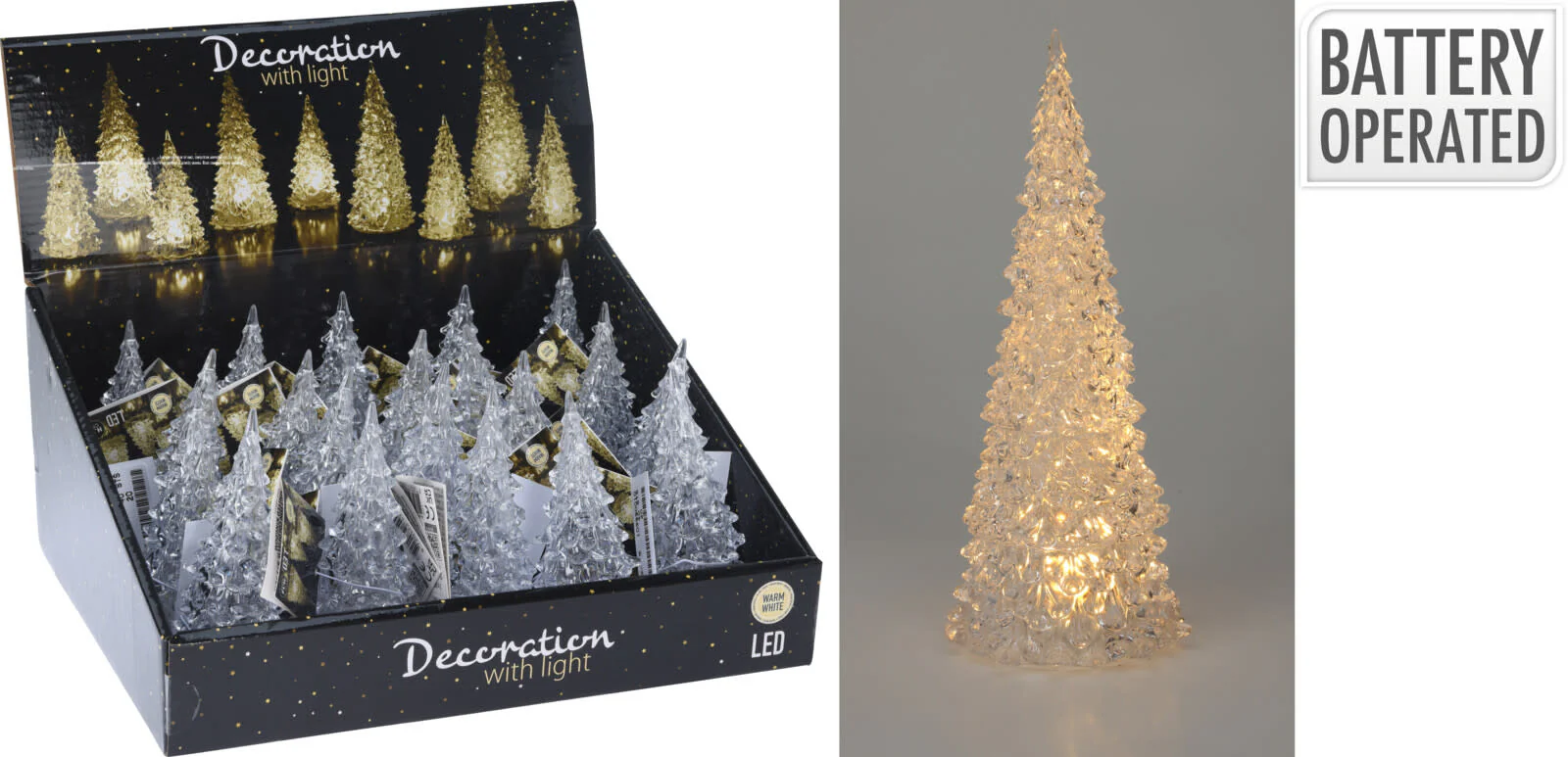 Xmas Tree Acrylic With Warm White Light - Sold Individually